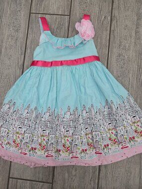 Jessica Ann Toddler Girls City Print Aqua Pink Sleeveless Dress Size 2T